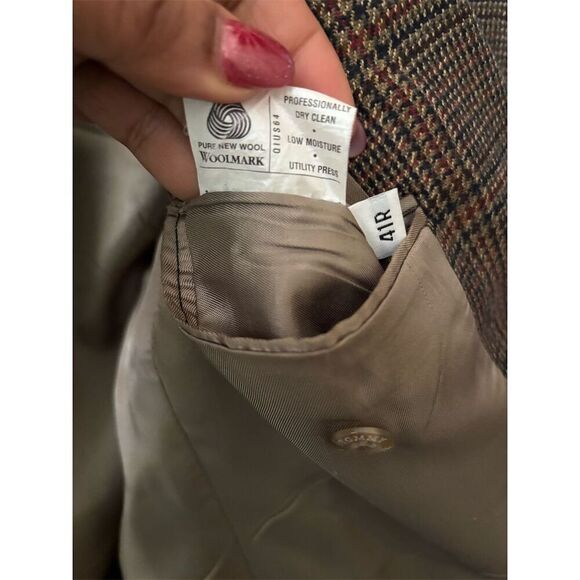 Vintage Tommy Hilfiger Men's Plaid Blazer Brown Size 41 R Formal 3-Button - Picture 8 of 14